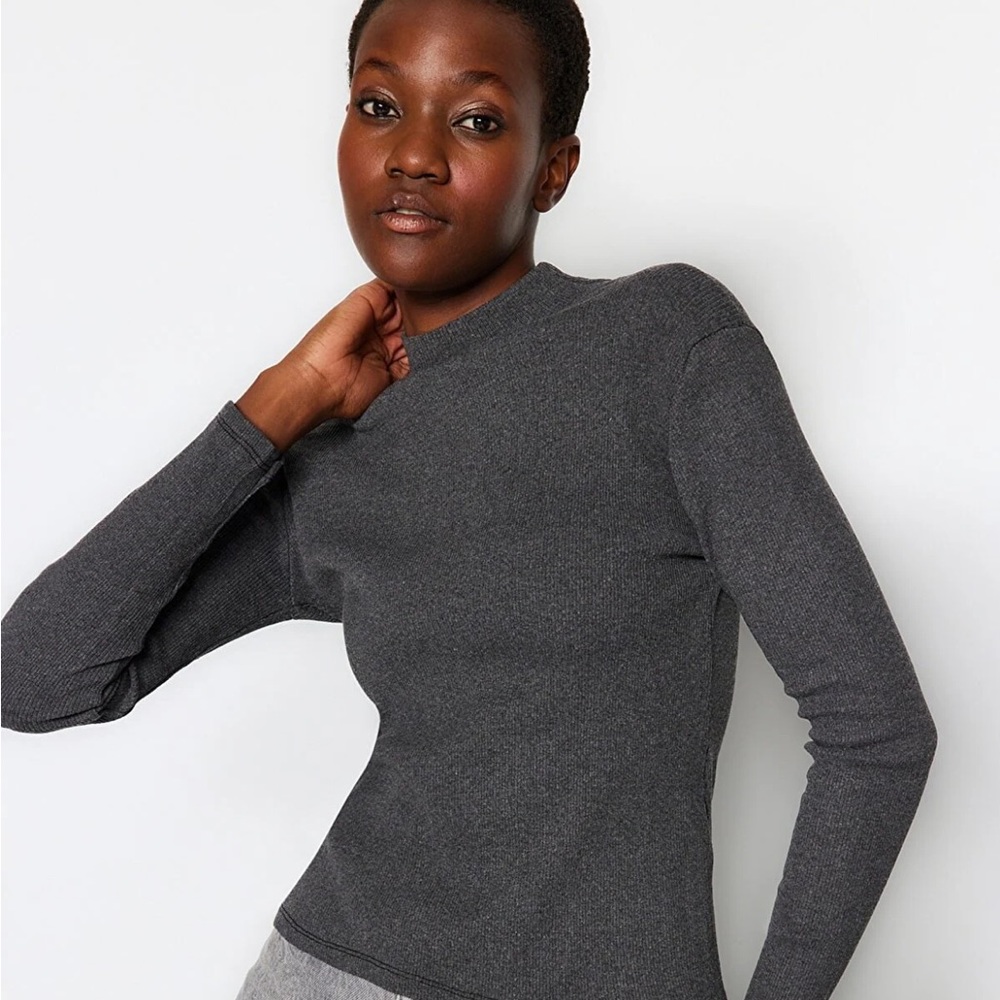 Trendyol Collection Dark Anthracite Fitted High Collar Long